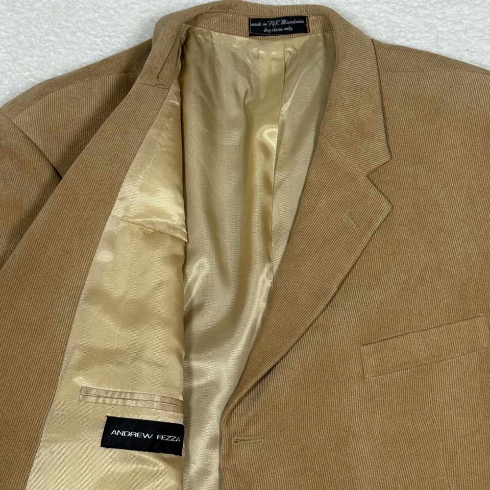Andrew Fezza Mens 48R Tan Corduroy Blazer Jacket‎ Three Button Sport Coat
